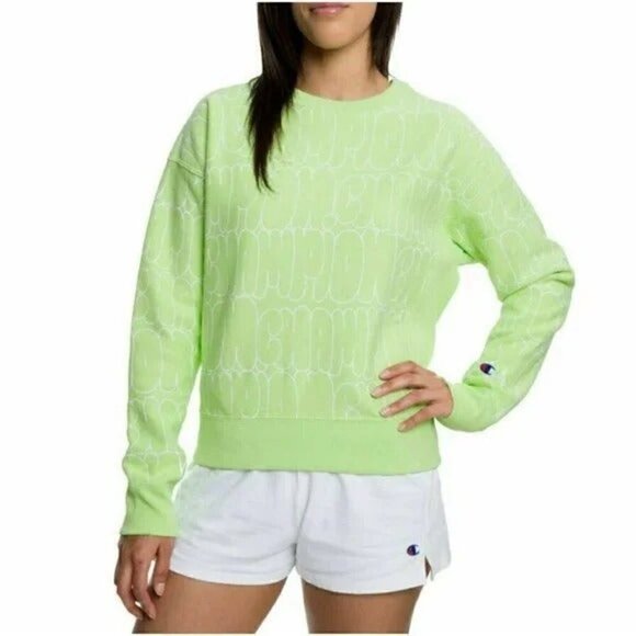 Champion reverse weave lime all over bubble logo print pullover sweatshirt - Picture 1 of 9